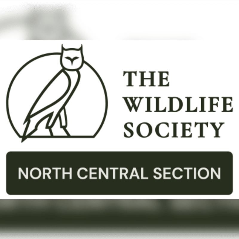 A stylized owl is perched within a circle to the left of "THE WILDLIFE SOCIETY" text, with "NORTH CENTRAL SECTION" in a dark rectangle below.