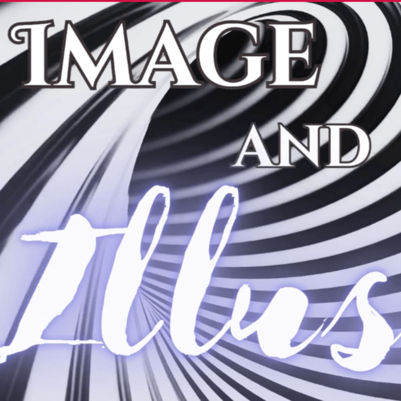 White text reading "IMAGE AND Illus" floats over a swirling black and white striped background.