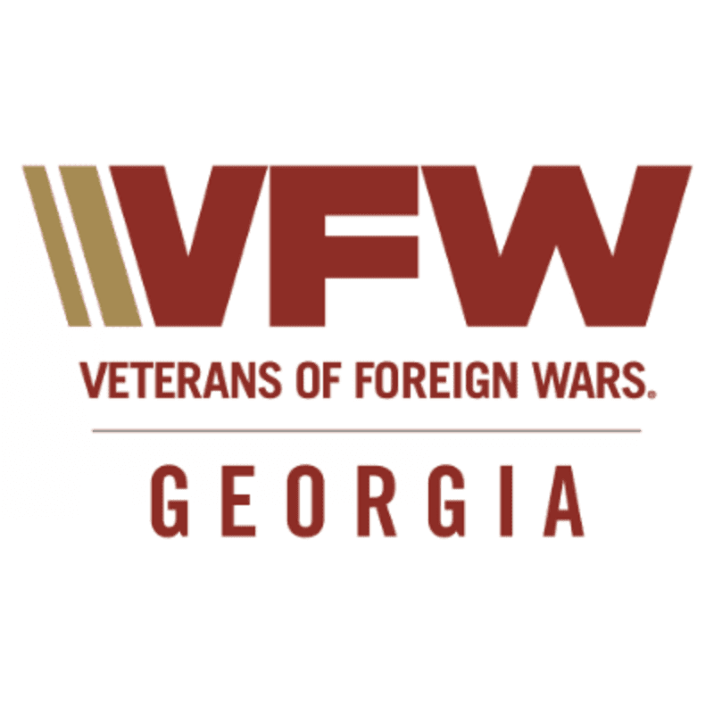Maroon and gold stripes precede the bold maroon letters "VFW" above the text "VETERANS OF FOREIGN WARS." below which "GEORGIA" is written in maroon, all on a white background.