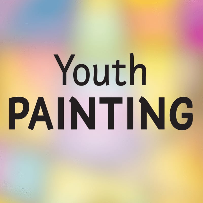 Black text reading "Youth PAINTING" is centered on a soft, blurred background of pastel colors.