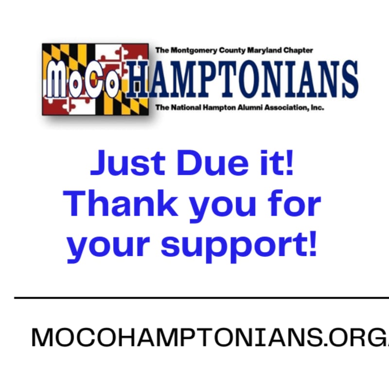 A logo for the Montgomery County Maryland Chapter of The National Hampton Alumni Association, Inc. is in the background, with a message of gratitude in the foreground.