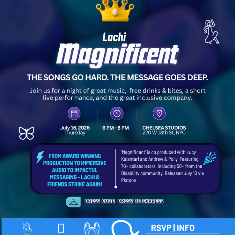 A vibrant purple background with a golden crown and text announcing "Lachi Magnificent" is in the foreground, while event details like date, time, and location are displayed below.