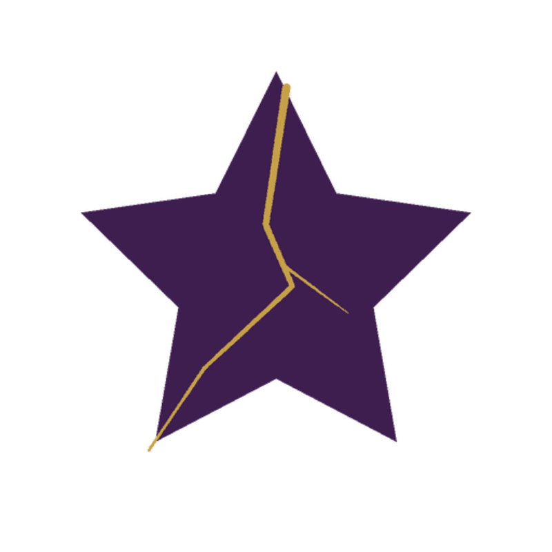 A purple star with a golden crack runs across it against a white background.