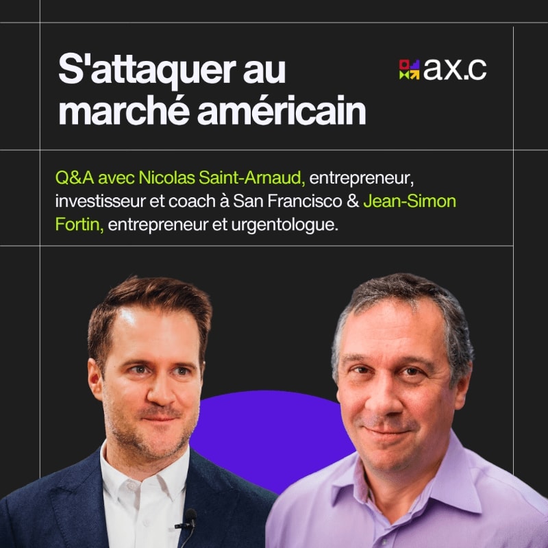 Two men are featured in the foreground against a dark background with text about attacking the American market.