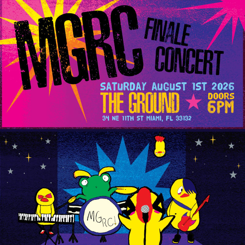 A vibrant concert poster with cartoon animals playing instruments in the foreground and event details in the background.