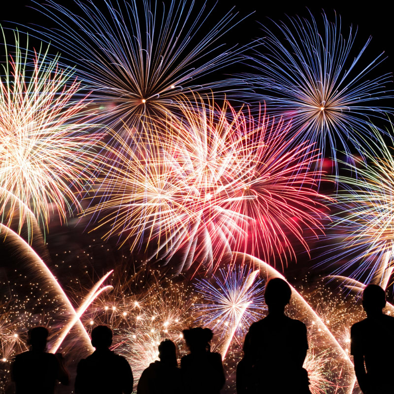 yellow, red and blue fireworks