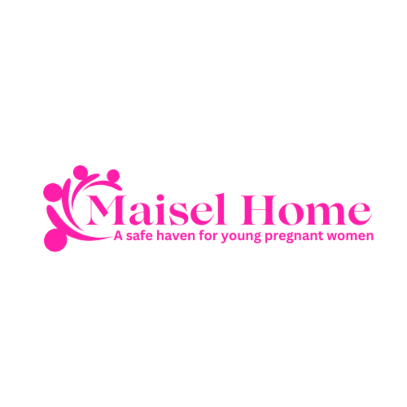 A pink logo with a stylized group of people and the text "Maisel Home A safe haven for young pregnant women" is set against a white background.