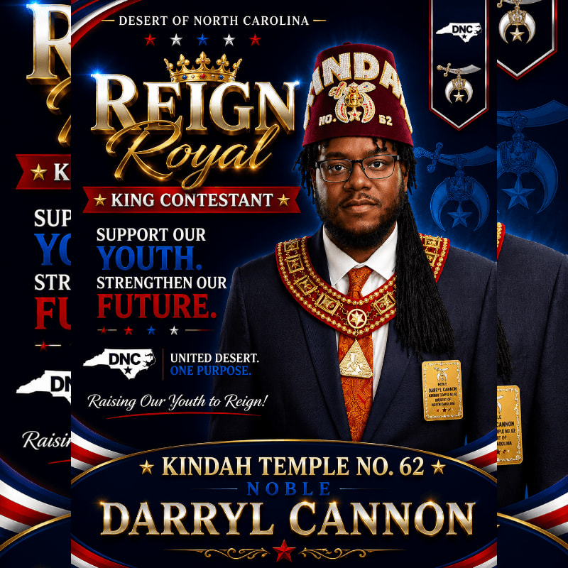 A royal crown and banners with the text "REIGN Royal COMPETITION" are displayed prominently in the foreground, set against a patriotic blue and red background with stars and the words "DESERT OF NORTH CAROLINA" at the top.