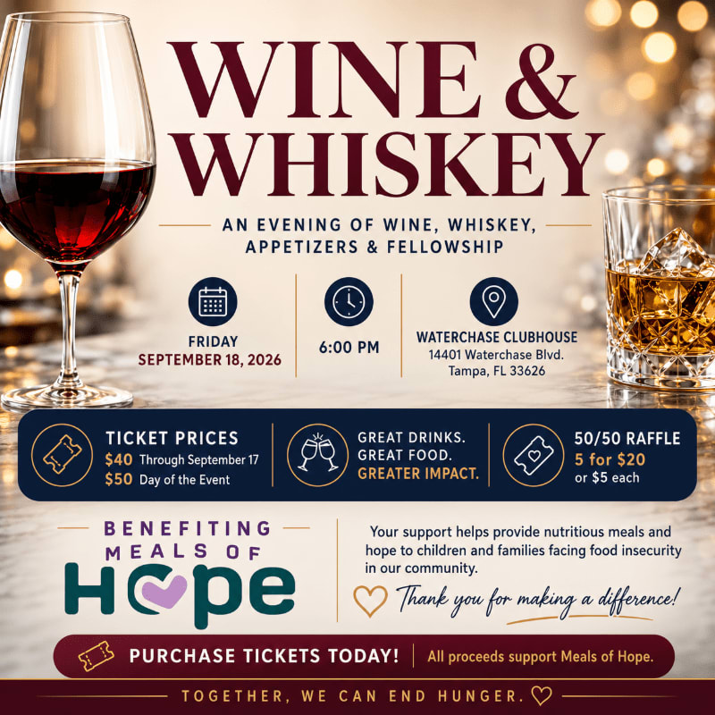 A glass of red wine in the foreground is next to text advertising a "Wine & Whiskey" event, with a blurred background of a dimly lit room.