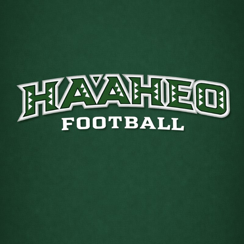 White text reading "HAAHEO FOOTBALL" is centered on a dark green textured background.