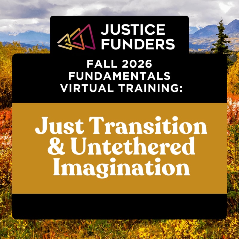 Vibrant autumn foliage fills the foreground, while mountains and a cloudy sky form the background behind a black and gold overlay advertising a virtual training.