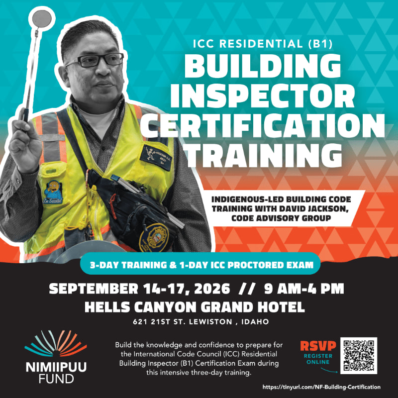 A man in a safety vest holds a measuring tool in the foreground, with bold text announcing "ICC RESIDENTIAL (B1) BUILDING INSPECTOR CERTIFICATION TRAINING" against a colorful, geometric background.