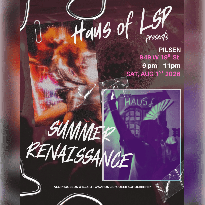 A vibrant poster for "Haus of LSP presents Summer Renaissance" features abstract art and a silhouette of a person with a fan in the foreground against a dark, textured background.