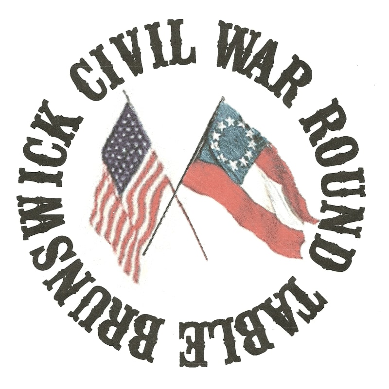 Two crossed flags, one American and one Confederate, are displayed within a circular text that reads "BRUNSWICK CIVIL WAR ROUND TABLE".