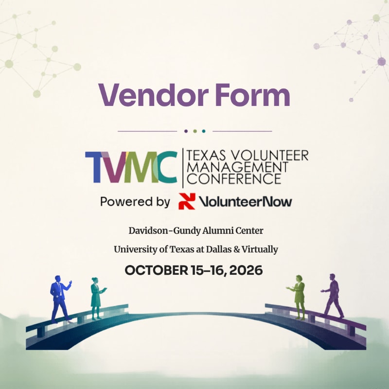 Silhouettes of people stand on a bridge in the foreground, with the "Vendor Form" title and conference details in the background.