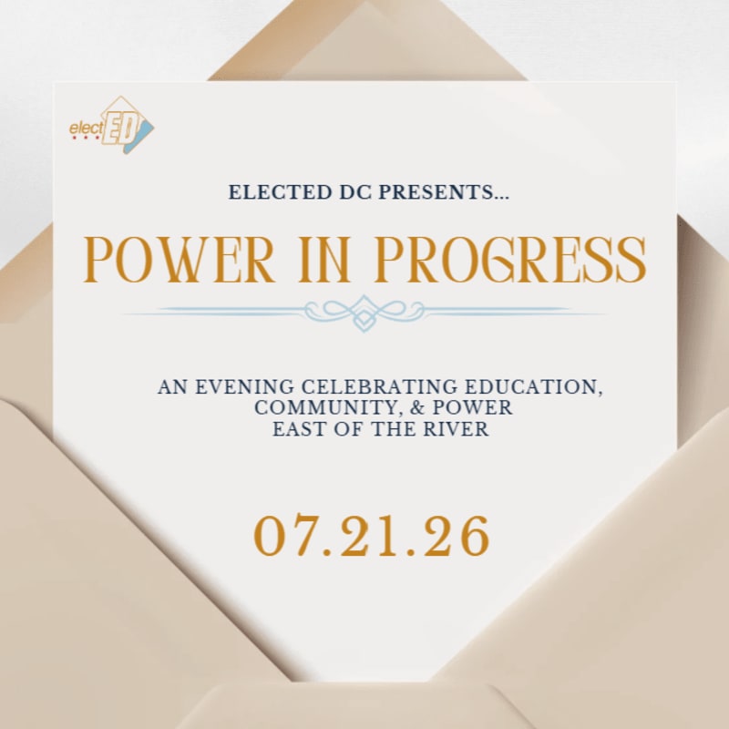 A cream-colored envelope frames a white invitation announcing "Power in Progress" on July 21, 2026, with "Formal Invitation to Follow" at the bottom.