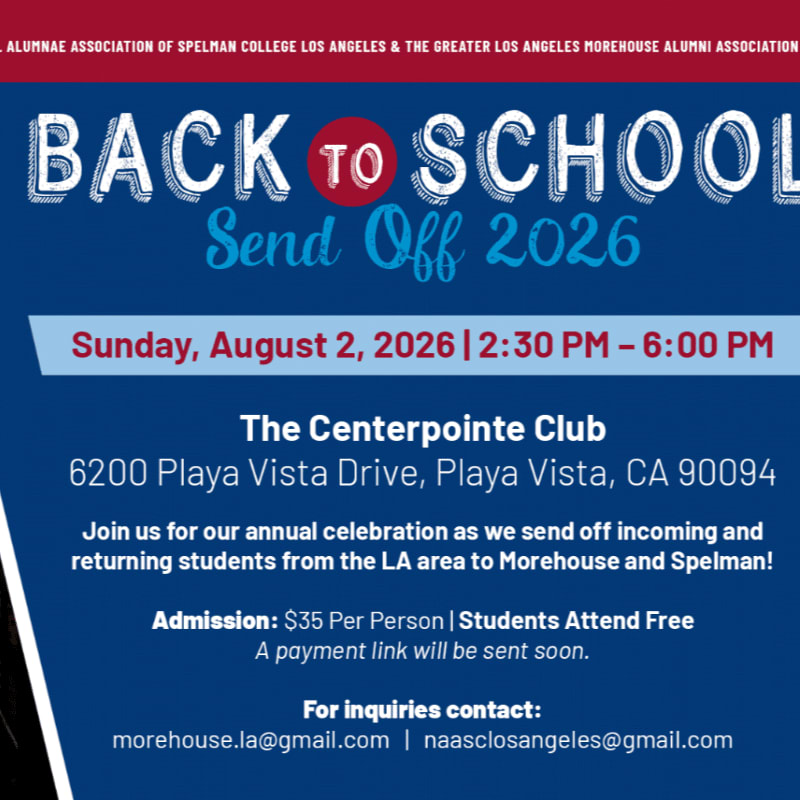 A blue and white "Back to School Send Off 2026" event invitation is displayed with event details in the foreground and a dark blue background.