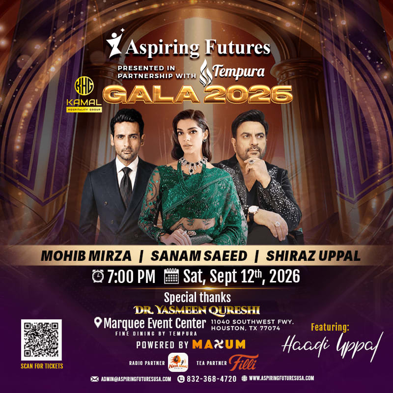 Three elegantly dressed individuals are featured in the foreground against a backdrop of a glittering gala event with event details.