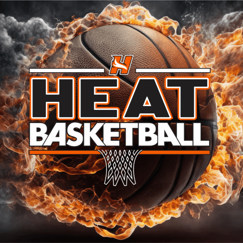 A basketball is engulfed in flames and smoke, with the words "HEAT BASKETBALL" emblazoned across it, set against a dark, smoky background.