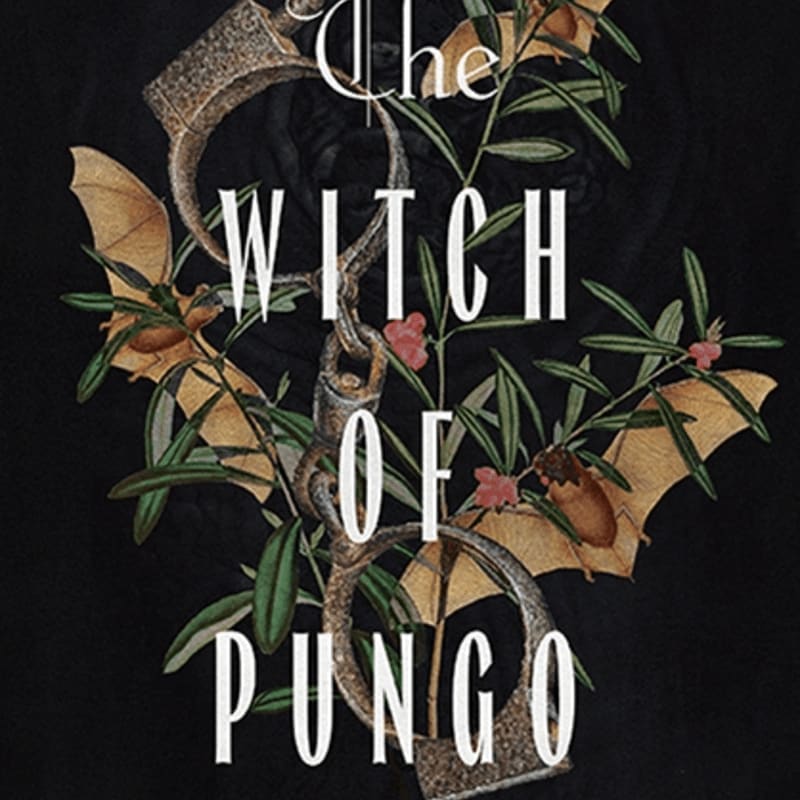 A dark background frames a title with a central metallic chain entwined with branches, leaves, and two bats.
