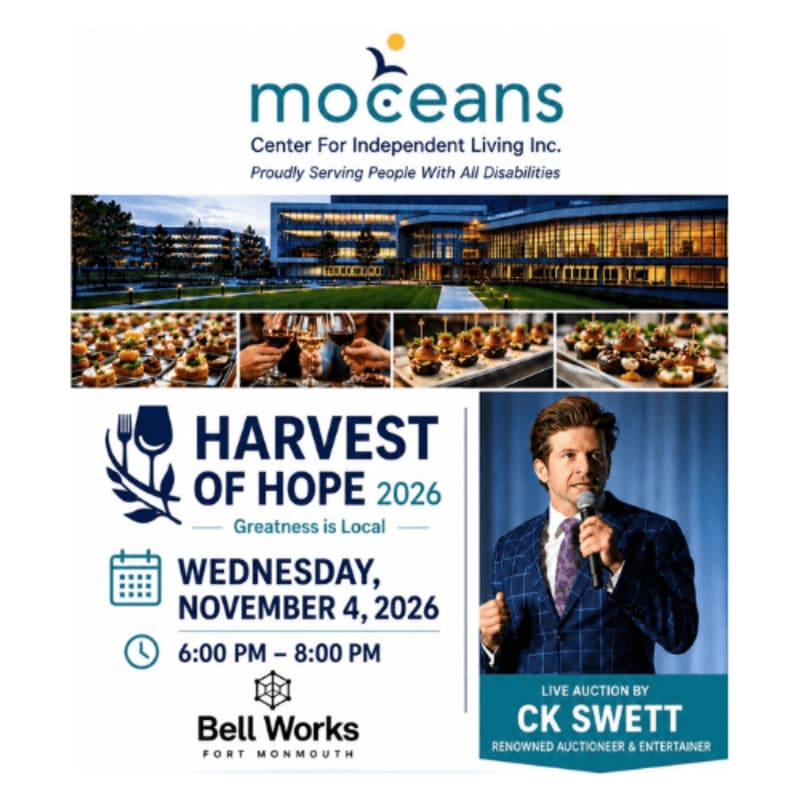 A collage advertises the "Harvest of Hope 2026" event, featuring a modern building in the background and a speaker in the foreground.