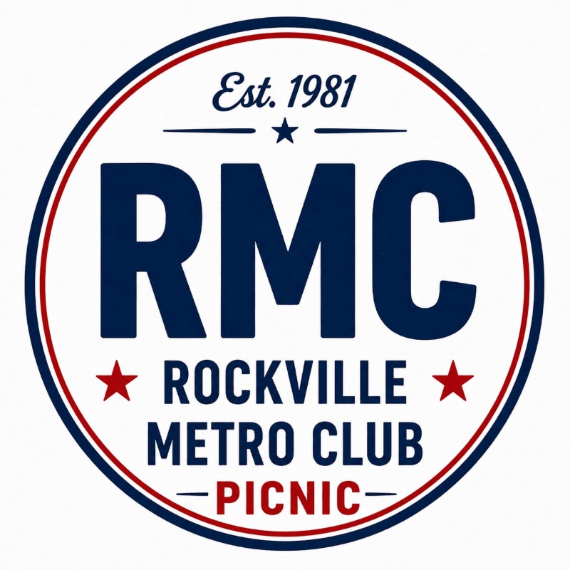 A circular logo with "RMC ROCKVILLE METRO CLUB - PICNIC -" in bold letters and "Est. 1981" above, set against a white background.