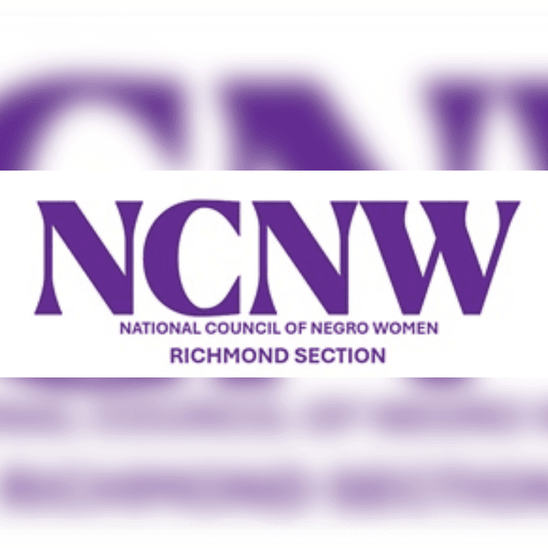 Purple letters spelling "NCNW" are in the foreground against a blurred purple background.
