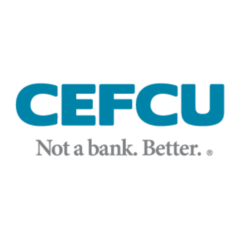 Teal block letters spelling "CEFCU" are in the foreground, with the gray tagline "Not a bank. Better." below them, all set against a white background.