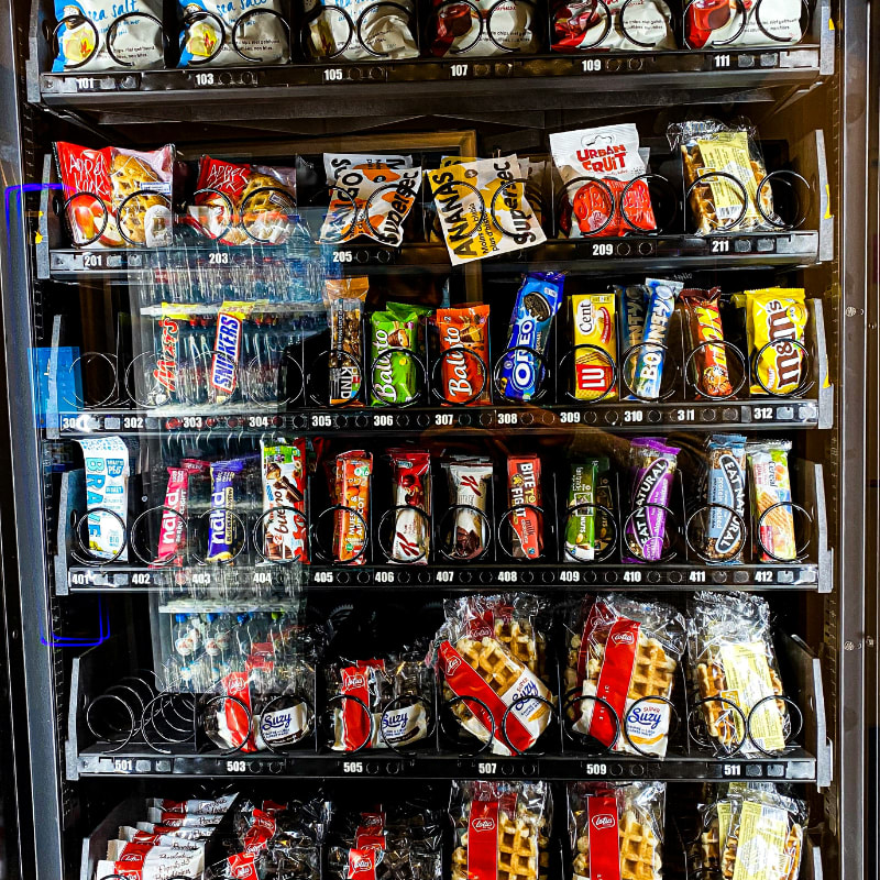 assorted food packs on shelf