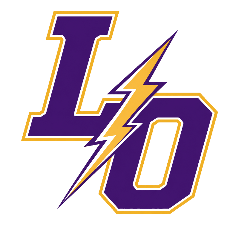 Purple and yellow letters "LO" are superimposed over a white background, with a yellow lightning bolt cutting through the center.