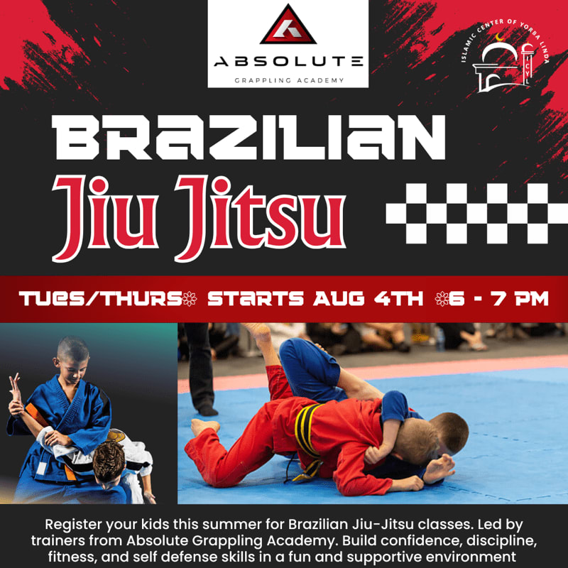 Two young boys grapple on a blue mat in the foreground, while the background features a large "BRAZILIAN Jiu Jitsu" advertisement with the Absolute Grappling Academy logo.