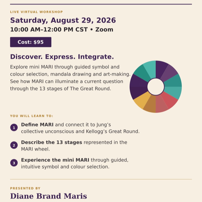 A virtual workshop poster with a colorful MARI wheel in the background and event details in the foreground.