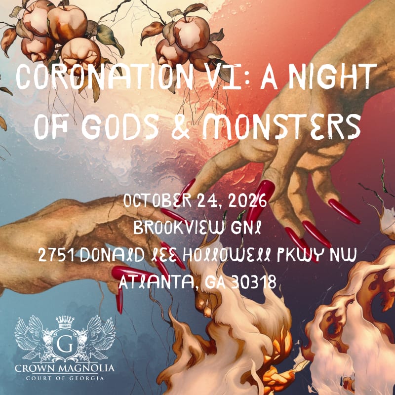 Two stylized hands reach towards each other in the foreground, set against a background of swirling colors and celestial imagery, with event details and a logo at the bottom.