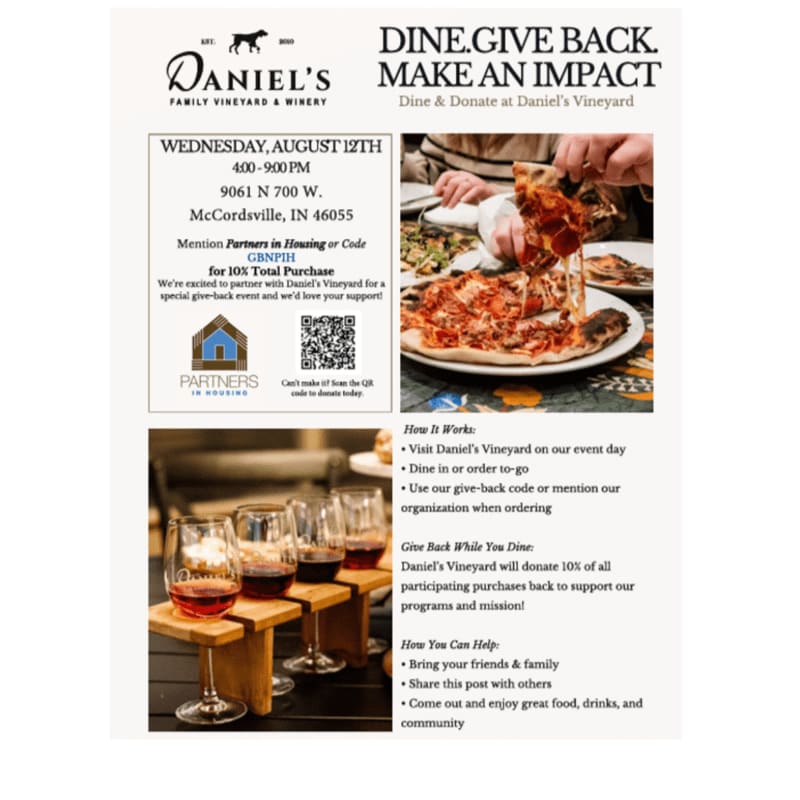 In the foreground, four glasses of red wine sit on a wooden stand, while the background shows a close-up of a pizza being served.