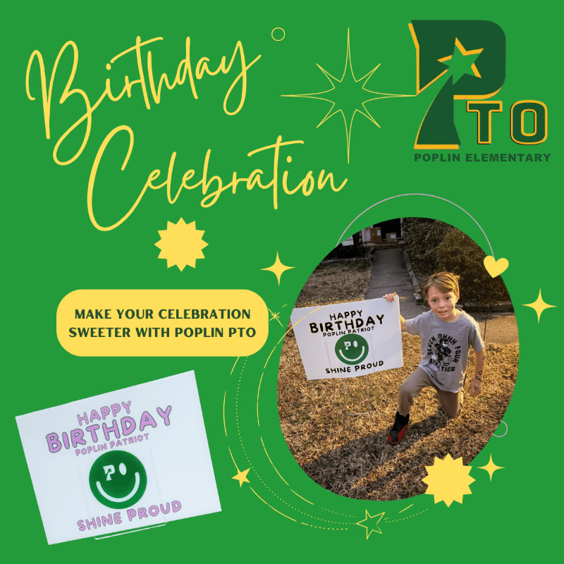 A young boy holds a "Happy Birthday" sign in front of a grassy area with a house in the background, while a graphic with "Birthday Celebration" and school branding overlays the scene.