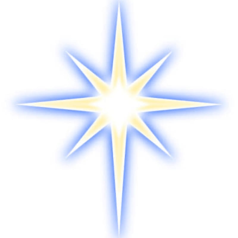 A bright, glowing star with eight points radiates light against a white background.