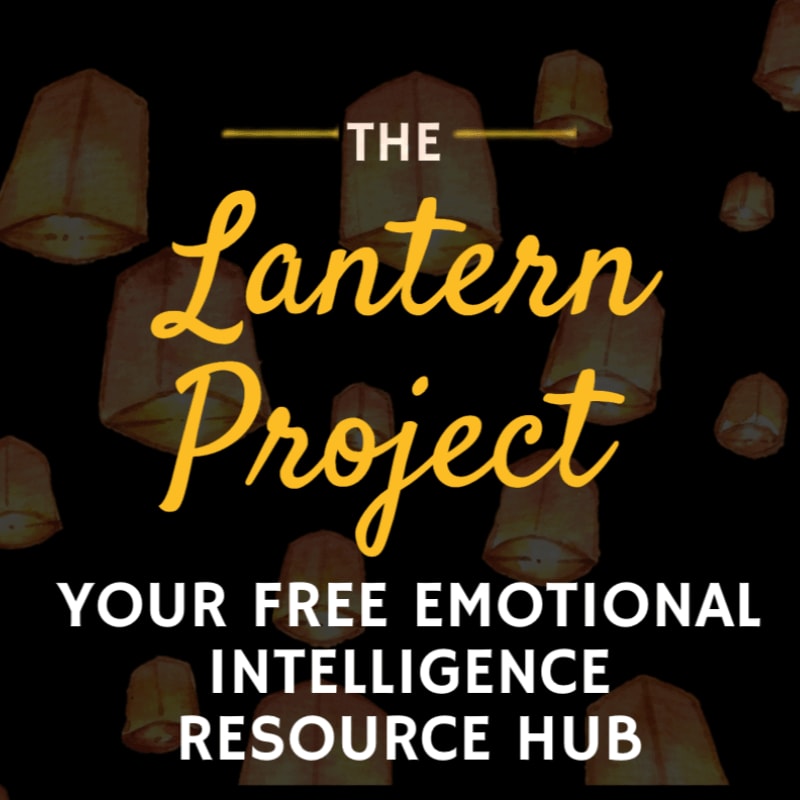 Floating lanterns fill the dark background behind bold yellow text that reads "THE Lantern Project" and white text that says "YOUR FREE EMOTIONAL INTELLIGENCE RESOURCE HUB."