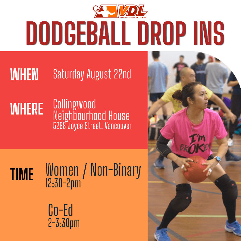 A woman in a pink shirt and knee pads crouches with a dodgeball in the foreground, while blurred figures play dodgeball in the background of a gymnasium.
