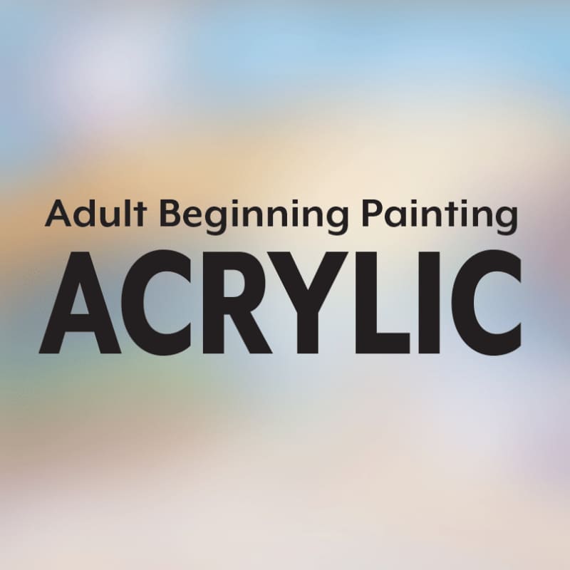 Bold black text reading "ACRYLIC" sits in the foreground over a soft, blurred background of pastel colors.