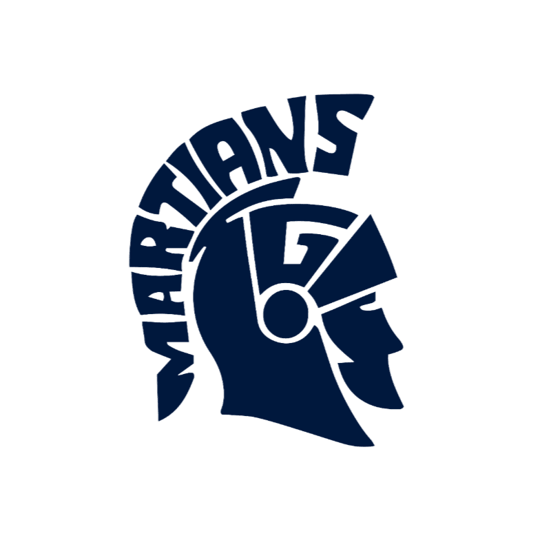 A navy blue Spartan helmet with "MARTIANS" written on its crest stands out against a plain white background.