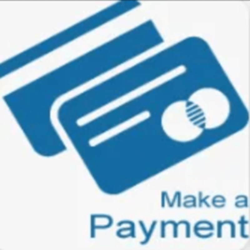 Two blue credit cards are in the foreground against a white background with the words "Make a Payment" visible.
