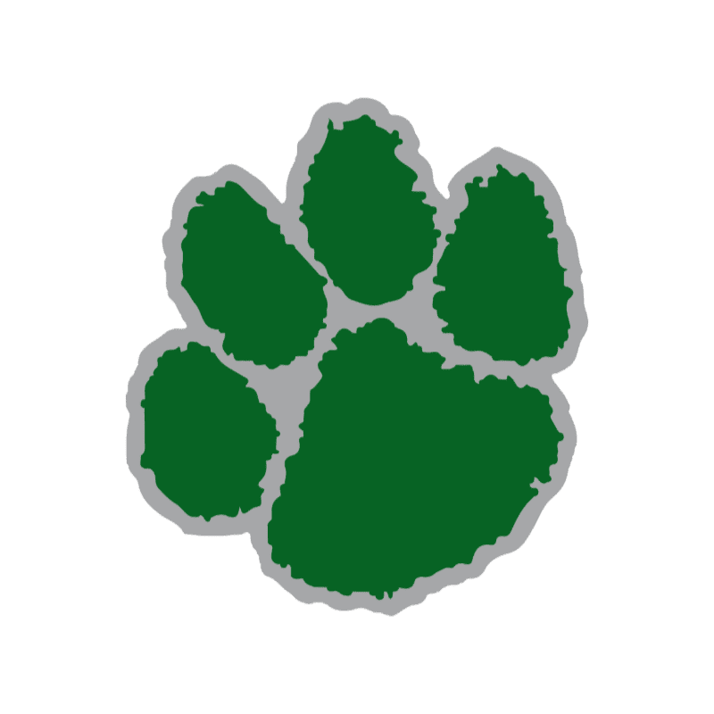 A green paw print with a gray outline stands out against a plain white background.