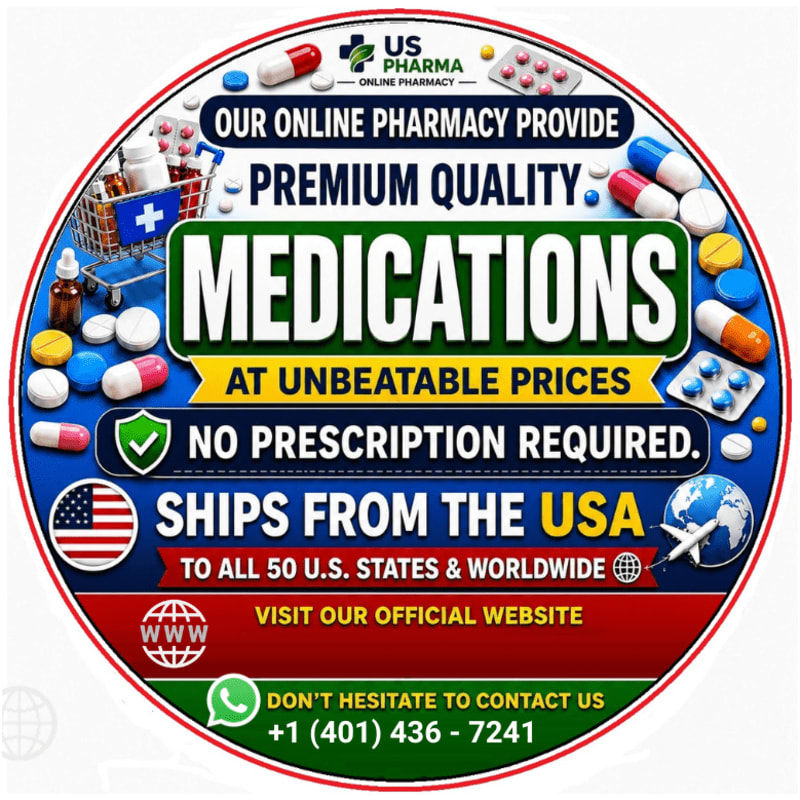 A circular advertisement for an online pharmacy features various medications and promotional text in the foreground, set against a backdrop of pills and a globe.