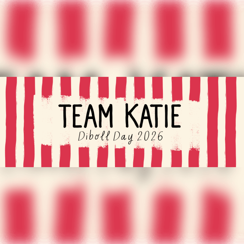 Red and white stripes frame a cream banner with "TEAM KATIE Diboll Day 2026" written in black text.