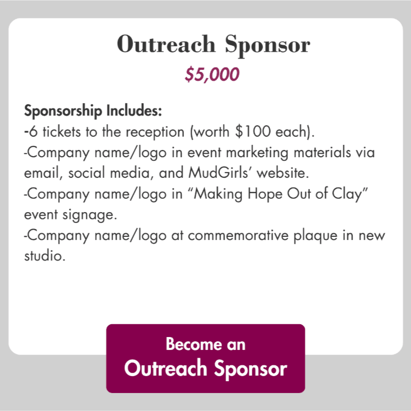 A light gray card with a dark gray border details the benefits of a $5,000 "Outreach Sponsor" package, with a prominent purple button at the bottom encouraging viewers to "Become an Outreach Sponsor."