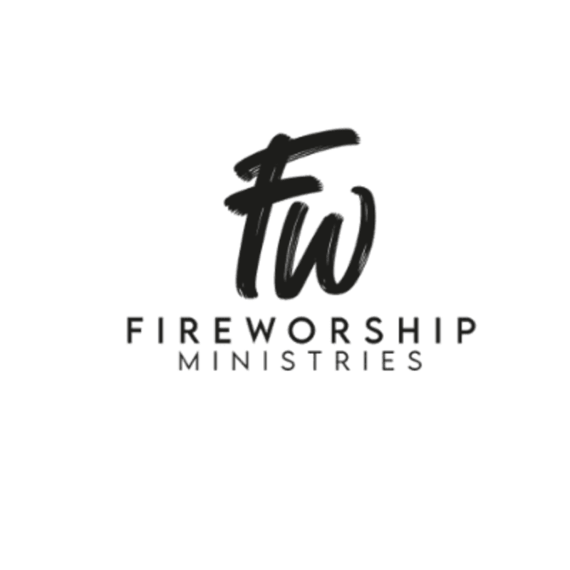 A black brushstroke logo of "FW" is centered above the words "FIREWORSHIP MINISTRIES" on a white background.