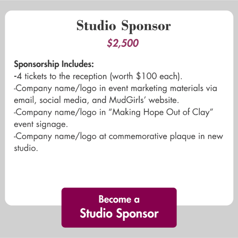 A light gray background frames text detailing "Studio Sponsor" benefits and a "Become a Studio Sponsor" button in the foreground.