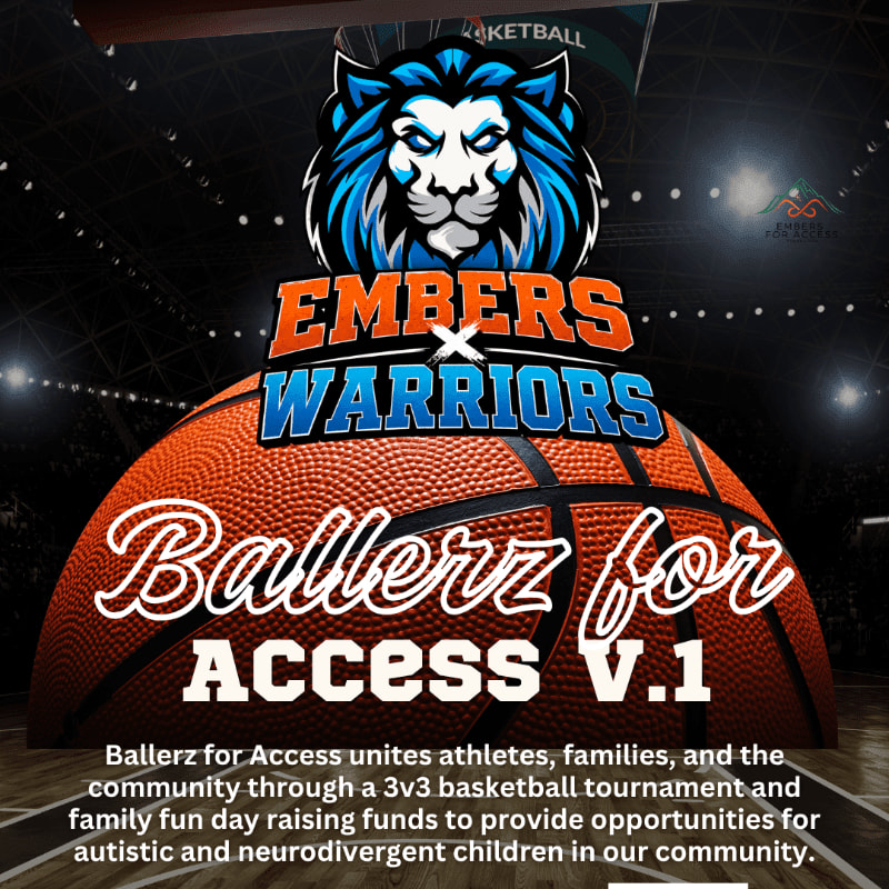 A large basketball in the foreground is overlaid with text and a lion logo, set against a blurred background of a basketball arena.