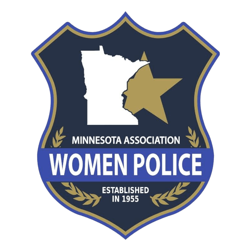 A police badge with a white outline of Minnesota and a gold star in the background, and the words "MINNESOTA ASSOCIATION WOMEN POLICE ESTABLISHED IN 1955" in the foreground.