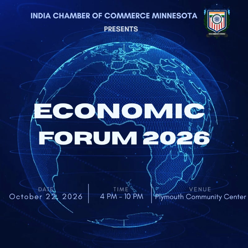 A digital globe with "ECONOMIC FORUM 2026" prominently displayed in the foreground is set against a dark blue, starry background, with event details at the bottom.
